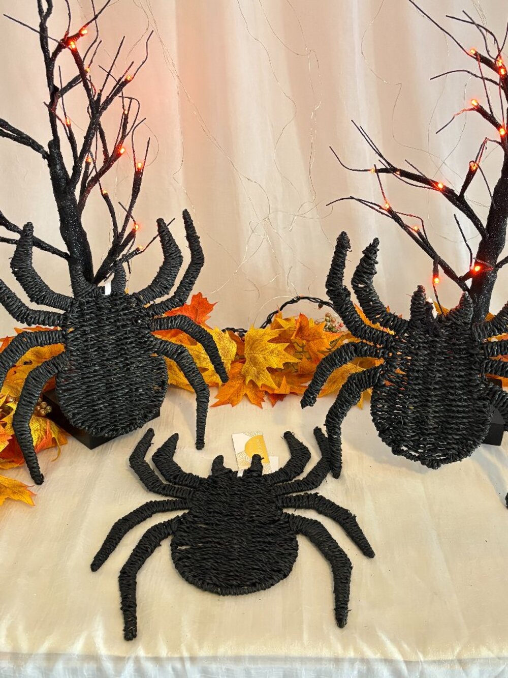 Set of 3 Hand Crafted Rattan Halloween Creepy Spiders Wall Hanging Decor New 12"